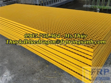 Bán tấm lót sàn ô lưới frp grating kháng hóa chất, cách điện, chống cháy lan