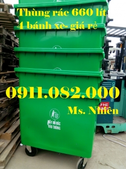 Bán thùng rác 660 lít 4 bánh xe, nắp kín giá rẻ bình dương