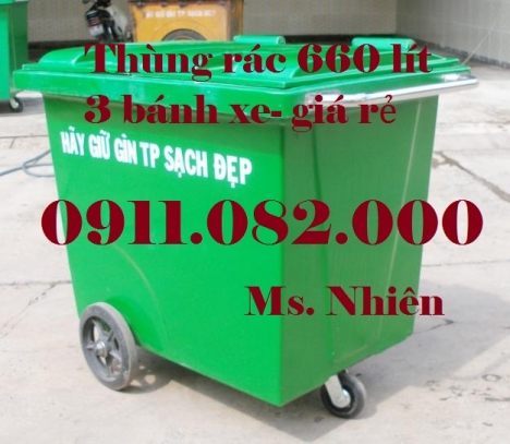 Bán thùng rác 660 lít 4 bánh xe, nắp kín giá rẻ bình dương