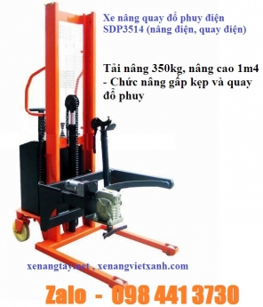 Xe nâng quay đổ phuy điện ( Nâng hạ bằng hệ thống điện ắcquy, quay đổ bằng tay )