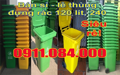 Giảm giá mạnh thùng rác công cộng 240L màu xanh có bánh xe