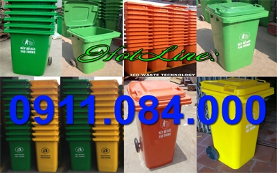 Giảm giá mạnh thùng rác công cộng 240L màu xanh có bánh xe