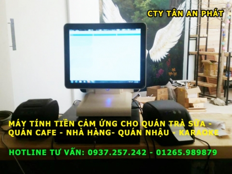 Lắp đặt máy tính tiền cảm ứng 2 màn hình cho quán trà sữa tại Rạch Giá, Hà Tiên