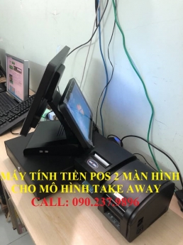 Lắp đặt máy tính tiền pos 2 màn hình cho quán cafe 0902379896