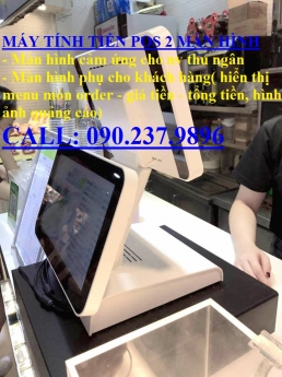 Lắp đặt máy tính tiền pos 2 màn hình cho quán cafe 0902379896