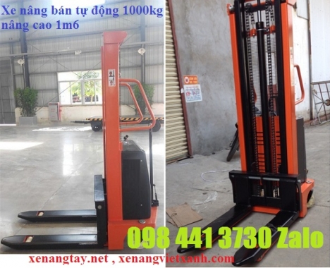 Xe nâng bán tự động 1000kg nâng cao 1m6 khuyến mãi tại kho