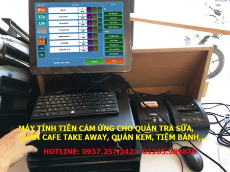 Trọn bộ máy tính tiền cảm ứng cho quán trà sữa, quán cafe take away tại Đà Nẵng, Hà Tĩnh