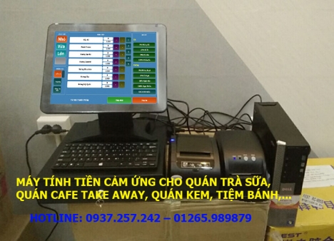 Trọn bộ máy tính tiền cảm ứng cho quán trà sữa, quán cafe take away tại Đà Nẵng, Hà Tĩnh