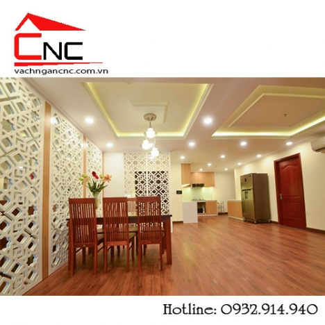 Không gian mở với vách ngăn đẹp phòng khách và nhà bếp