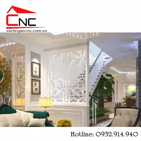 Nét đẹp thanh thoát-vách ngăn cnc giữa phòng khách và cầu thang