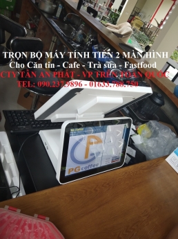 Máy tính tiền 2 màn hình hiển thị dùng cho quán cafe