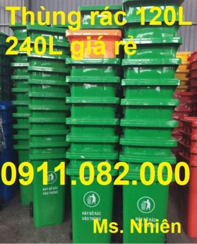 Chuyên bán thùng rác 120L 240L 660L màu xanh, nắp kín giá rẻ