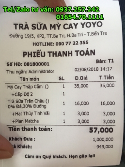 Máy tính tiền cho quán mì cay, trà sữa tại Cao Lãnh, Đồng Tháp