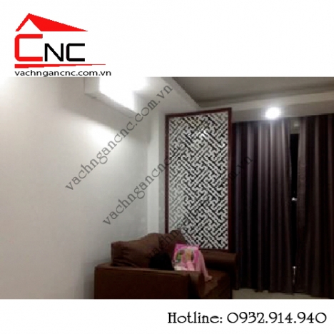 Vách cnc bằng gỗ ngăn giữa phòng khách và bàn thờ