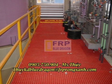 Miếng ốp gờ cầu thang frp không rỉ sét, mương thoát nước frp grating