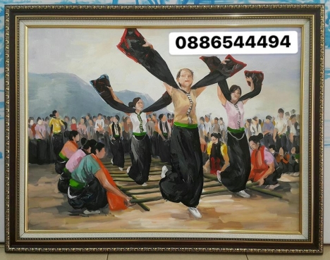 tranh sơn dầu thiếu nữ múa sạp