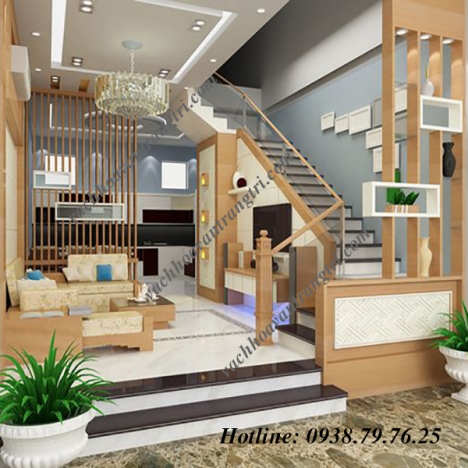 Thiết kế lam gỗ cầu thang trang trí, che chắn không gian nhà.