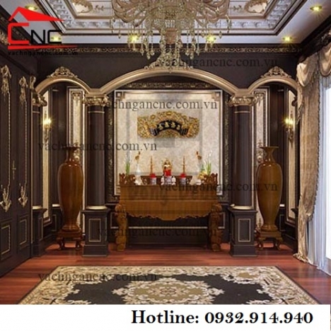 Vách ngăn hoa văn, thiết kế vách phòng thờ chung cư đẹp