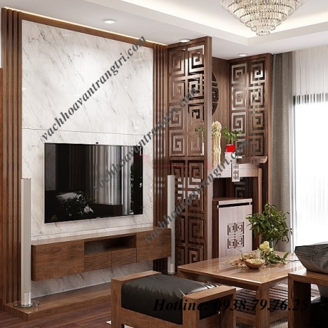 Phòng thờ thêm trang trọng với vách ngăn cnc màu nâu sẫm