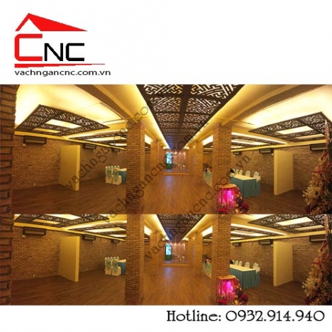 Mẫu vách ốp trần bằng gỗ công nghiệp ở Nguyễn Huệ Q1
