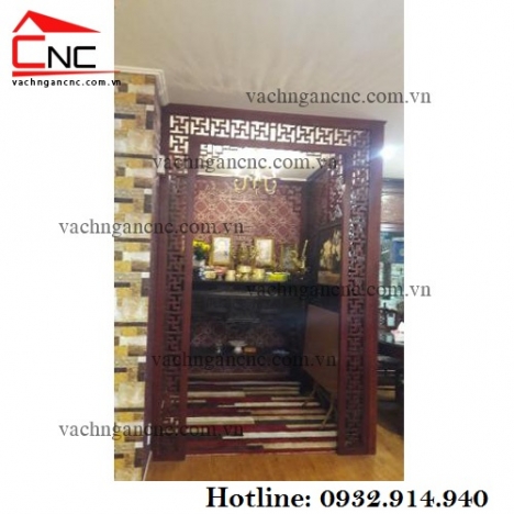 Không gian phòng khách và phòng thờ đẹp với mẫu vách ngăn cnc