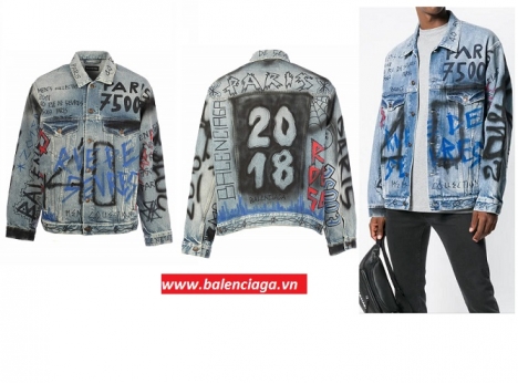 Áo khoác jean nam Balenciaga Graffiti Big Fit jacket