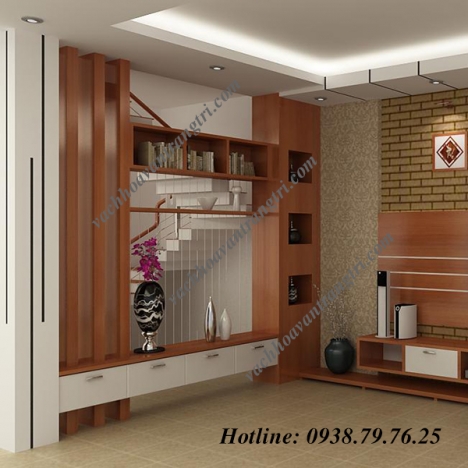 Không khí tết với mẫu vách ngăn phòng khách có bàn thờ