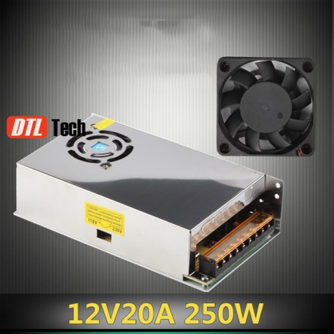 Nguồn tổ ong 12V/20A có quạt gió