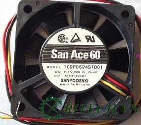 chuyên cung cấp Quạt SanAce60 Model 109P0624S7D03 điện áp 24V DC kích thước 60×60×15mm chất lượng ca