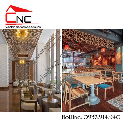 Mẫu vách ngăn gỗ phòng khách trang trí cnc đẹp tại Tân Bình