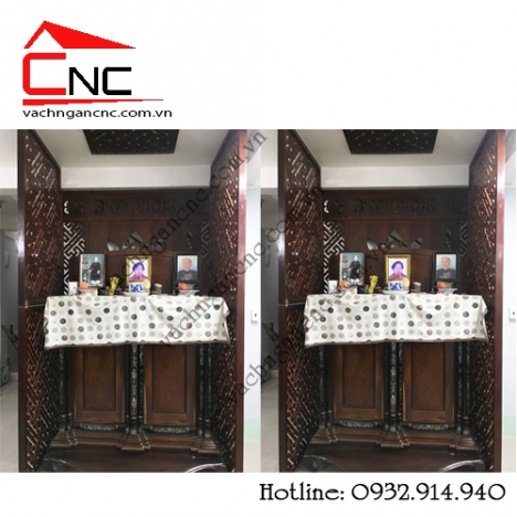 Những tấm vách ngăn gỗ giữa phòng khách và phòng thờ mẫu đẹp