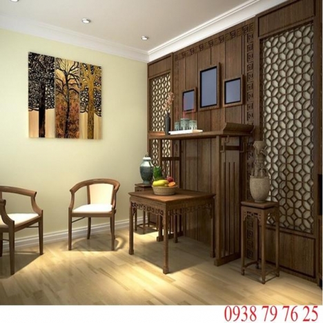 Tài lộc may mắn_mẫu vách ngăn phòng bàn thờ đẹp cho nhà nhỏ