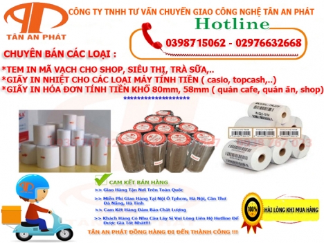 Bán giấy in hóa đơn, tem trà sữa giá rẻ tại Rạch Gía 
