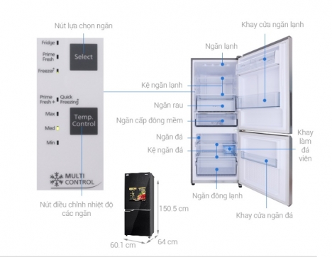 TỦ LẠNH PANASONIC 255 LÍT NGĂN ĐÁ DƯỚI NR-BV289QKV2
