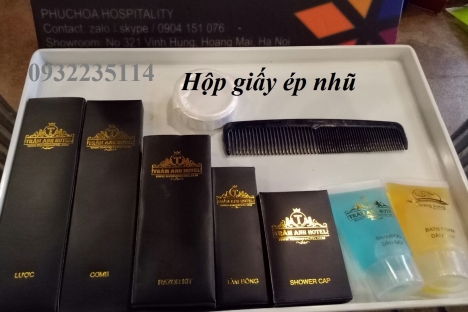 Bộ amenities ép nhũ, amenities cao cấp khách sạn