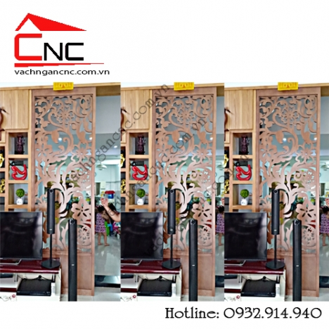 Mẫu vách ngăn gỗ phòng bếp trang trí hoa văn cnc đẹp
