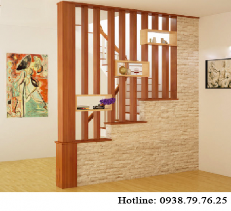 Kết hợp vách ngăn cầu thang đẹp với lam gỗ trang trí bằng gỗ MDF