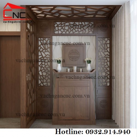 Ngăn phòng khách và phòng thờ với vách ngăn trang trí cnc