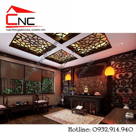 Ngăn phòng khách và phòng thờ với vách ngăn trang trí cnc