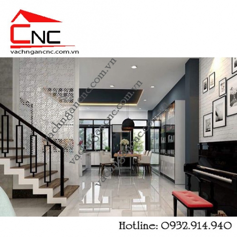Thiết kế vách ngăn gỗ cnc cho cầu thang giật cấp