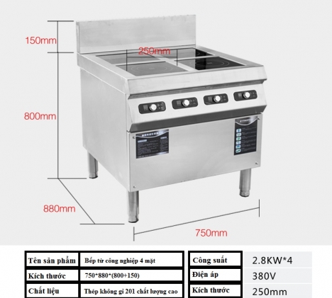 Bếp điện từ công nghiệp 4 mặt hàng công ty