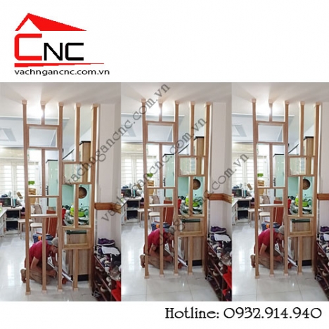 Thi công, thiết kế lam gỗ phòng khách - cầu thang cnc đẹp