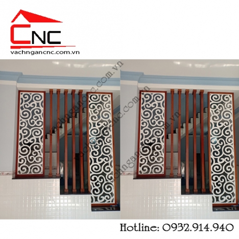 Trang trí vách ngăn cnc, lam gỗ cầu thang tại Võ Văn Tần
