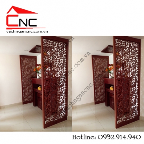 Trang trí phòng bàn thờ, cầu thang bằng vách ngăn cnc, lam gỗ