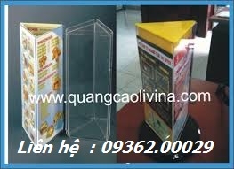 Sản phẩm khay mica đựng tờ rơi, kệ xoay mica 3 mặt