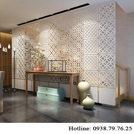 Thiết kế cầu thang giật cấp với vách ngăn cnc cầu thang và phòng khách