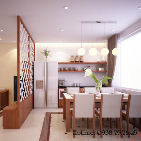 Chung cư tara đã sử dụng vách ngăn cnc phòng khách và bếp