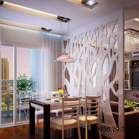 Chung cư tara đã sử dụng vách ngăn cnc phòng khách và bếp