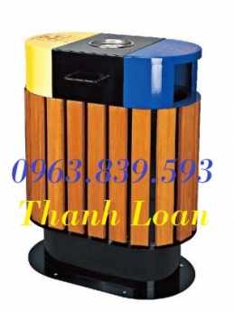 Thùng rác ngoài trời giả gỗ có gạt tàn - thùng rác ngoài trời nhập khẩu