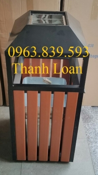 Thùng rác ngoài trời giả gỗ có gạt tàn - thùng rác ngoài trời nhập khẩu